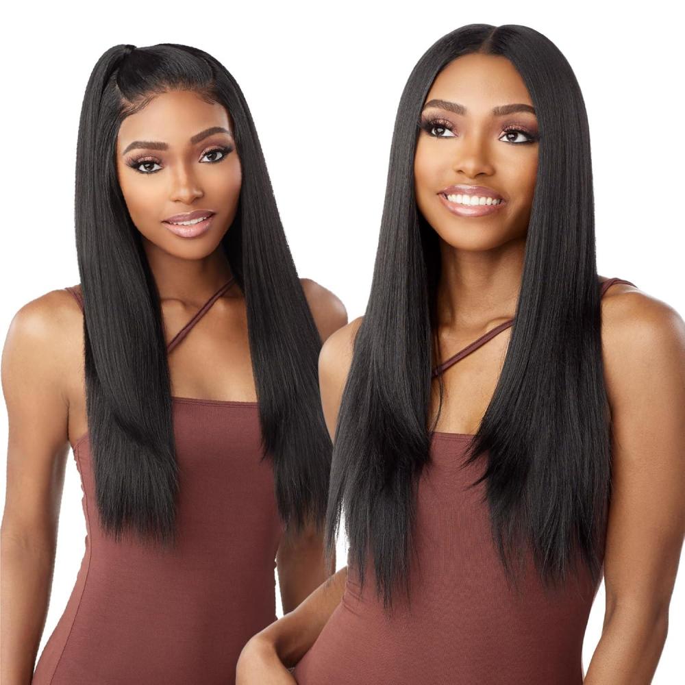 imageSensationnel What Lace 13X6 Wigs Mariella 26 Inch Human Hair Blend Lacefrontal Glueless Synthetic With Natural Density Preplucked Hairline 1B OFFBLACKCOLORMELTCARAMEL