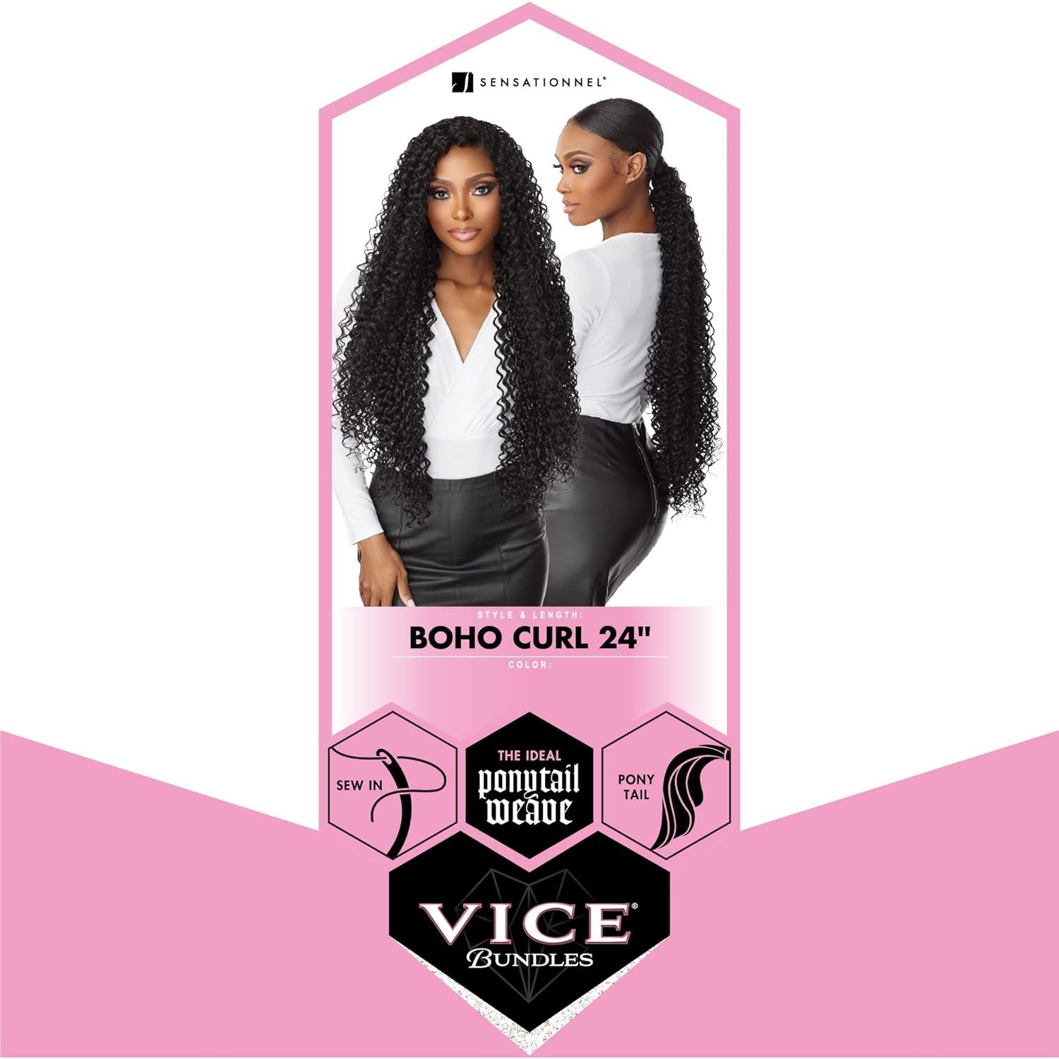 imageSensationnel Vice bundles weaving boho curl 24 inch synthetic virgin hair dupe weave bundle hair sew in and pony tail long length 1 pack 1B OFFBLACKBG BURGANDY