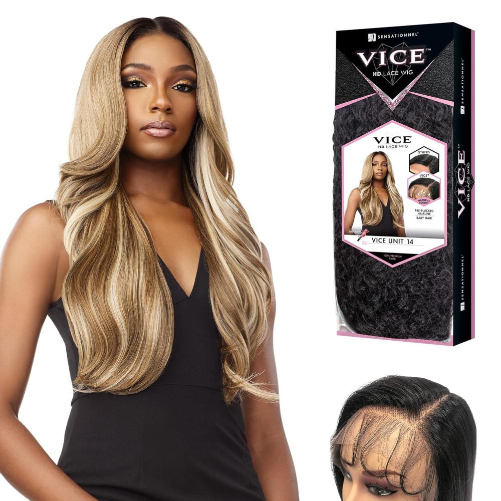 imageSensationnel Vice Lace Front Wigs Unit 14 5 Inch Deep Part Synthetic Preplucked Hairline LT613BLUETDPURPLE