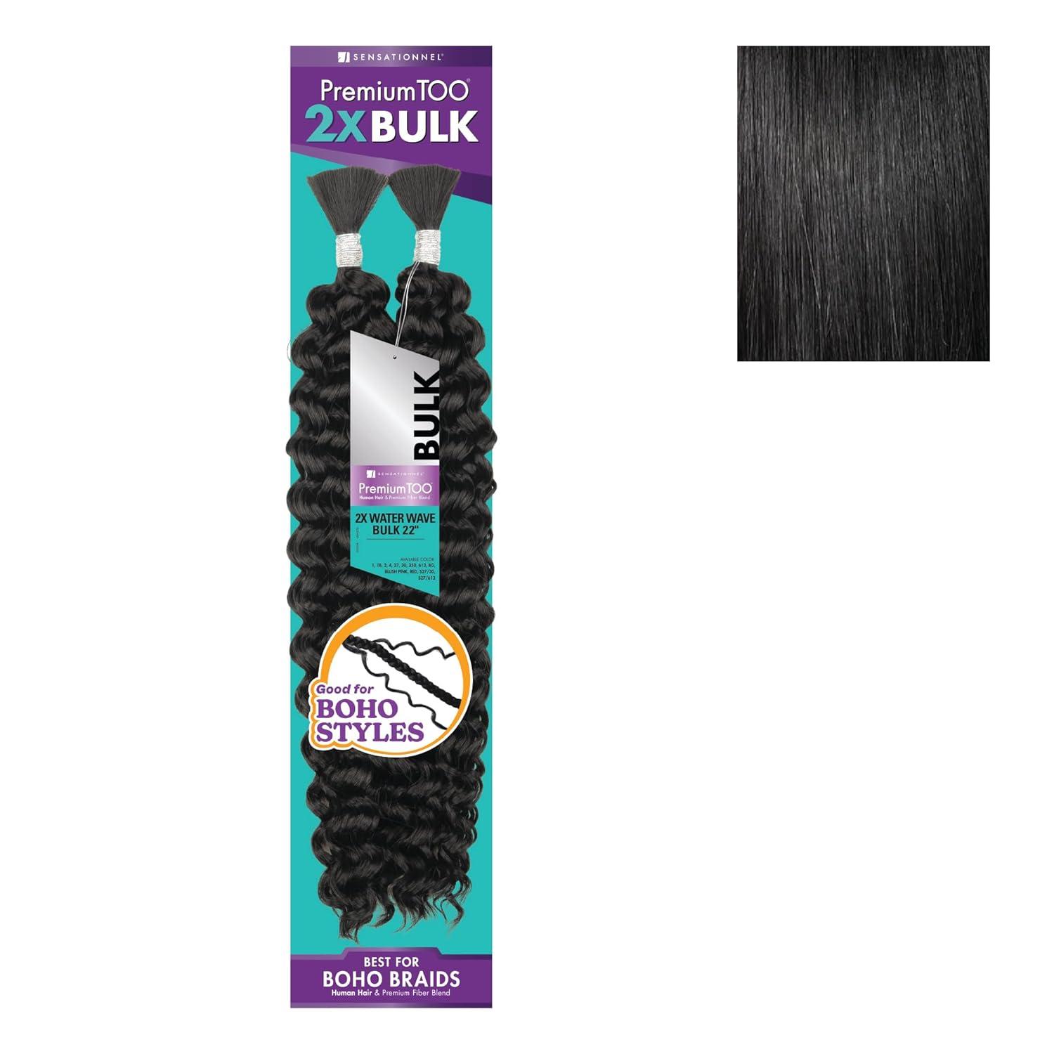 imageSensationnel PremToo Bulk Weaving 2X Water Wave Human Hair Blend for Boho Knotless Box or Curly Loose Wave Styles 1 Pack 14 inch 1 JETBLACK1 JETBLACK