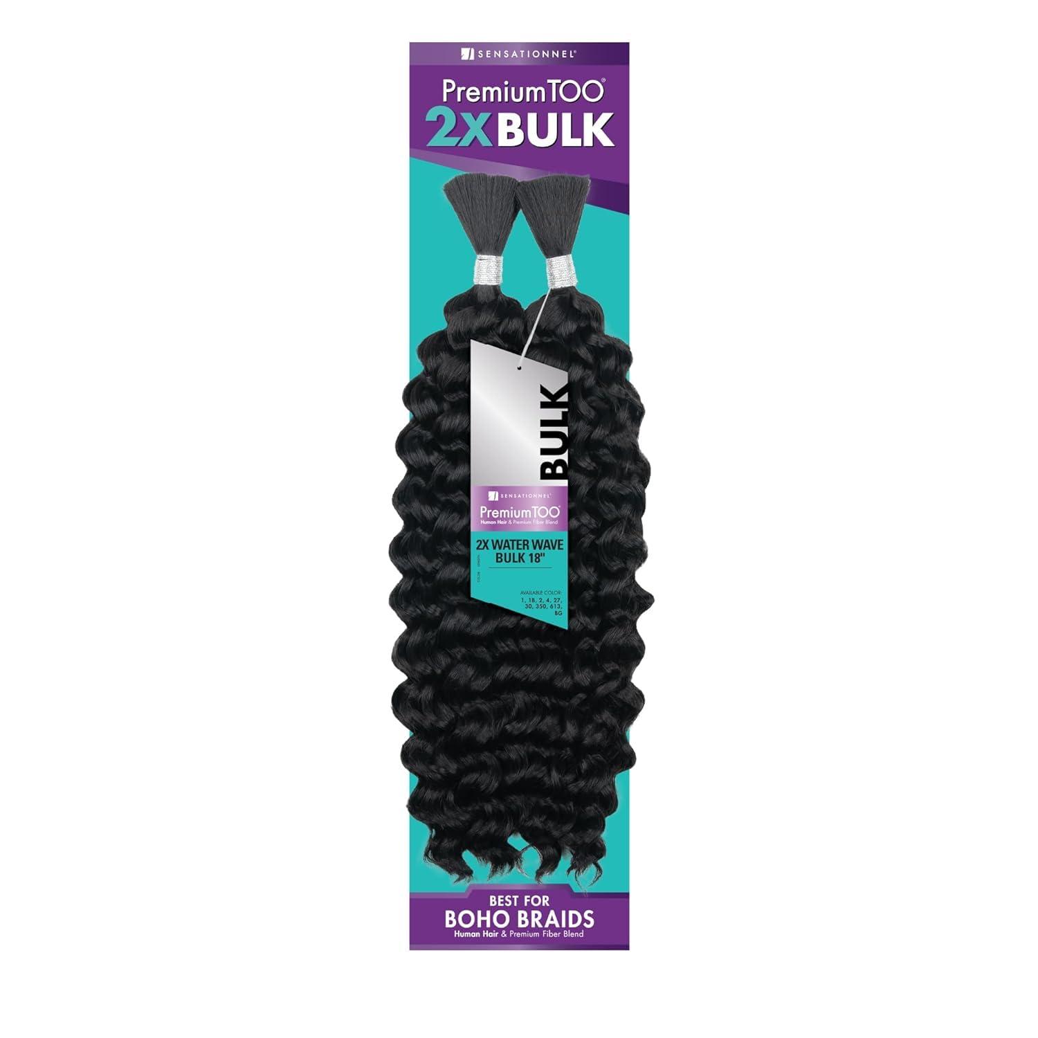 imageSensationnel PremToo Bulk Weaving 2X Water Wave Human Hair Blend for Boho Knotless Box or Curly Loose Wave Styles 1 Pack 14 inch 1 JETBLACK1B OFFBLACK