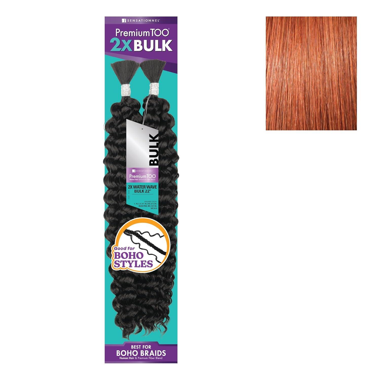 imageSensationnel PremToo Bulk Weaving 2X Water Wave Human Hair Blend for Boho Knotless Box or Curly Loose Wave Styles 1 Pack 14 inch 1 JETBLACK350 COPPERRED