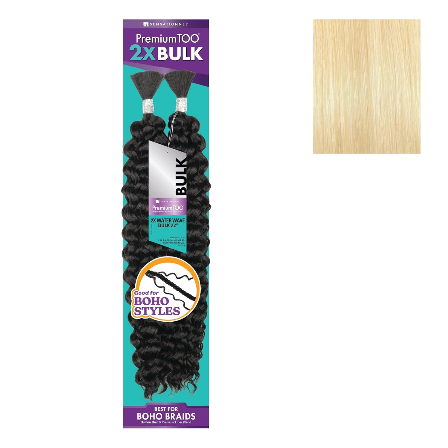 imageSensationnel PremToo Bulk Weaving 2X Water Wave Human Hair Blend for Boho Knotless Box or Curly Loose Wave Styles 1 Pack 14 inch 1 JETBLACK613 BLONDE