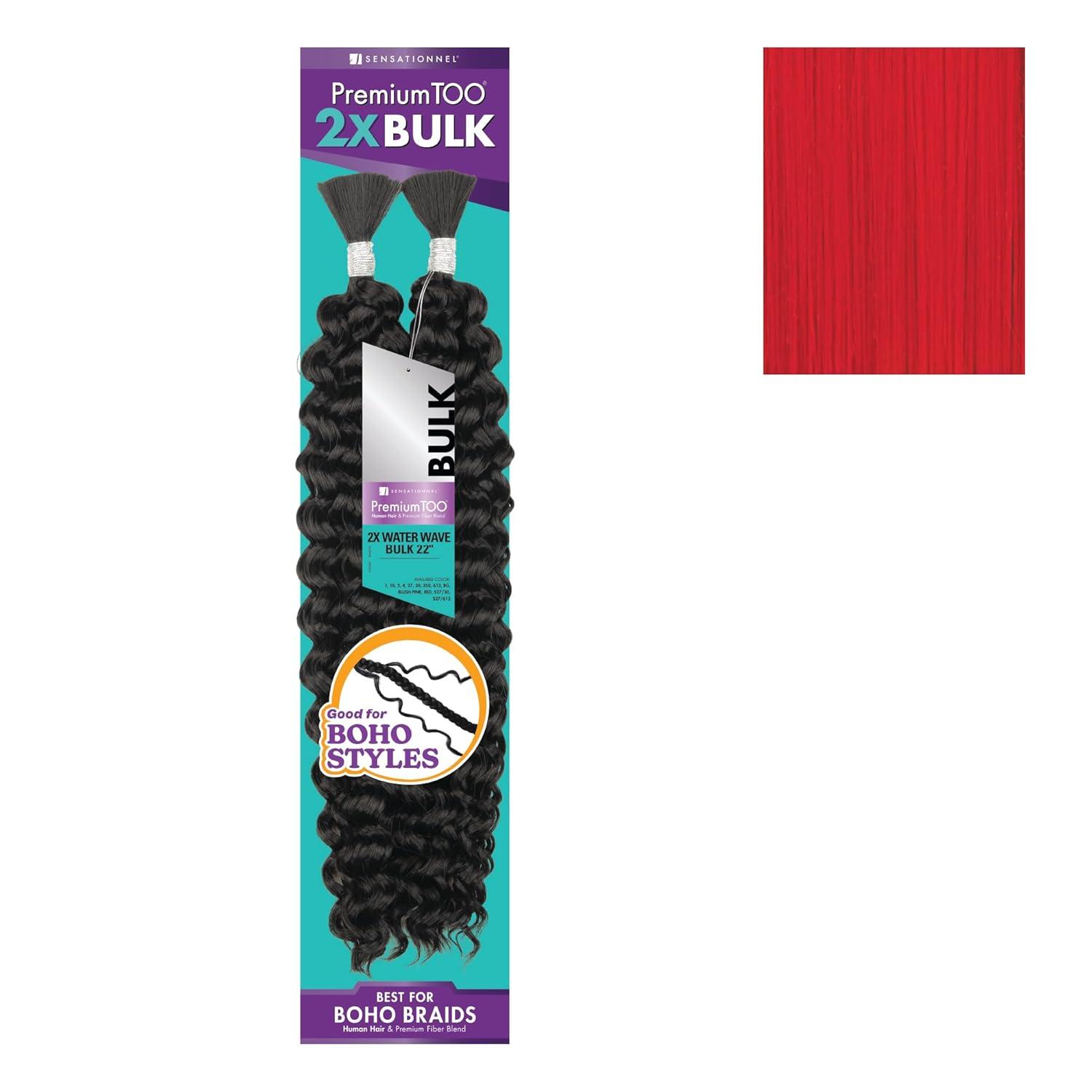 imageSensationnel PremToo Bulk Weaving 2X Water Wave Human Hair Blend for Boho Knotless Box or Curly Loose Wave Styles 1 Pack 14 inch 1 JETBLACKRED
