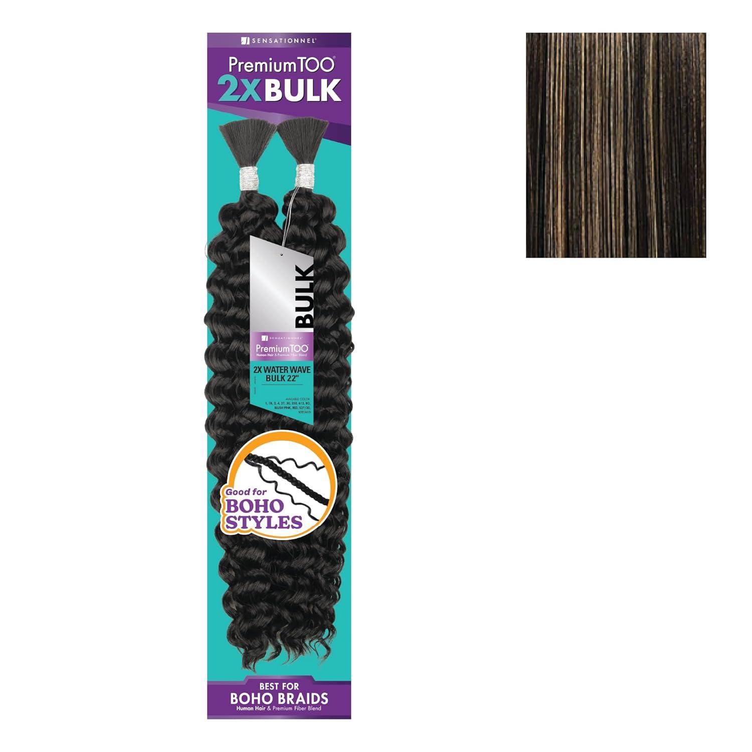 imageSensationnel PremToo Bulk Weaving 2X Water Wave Human Hair Blend for Boho Knotless Box or Curly Loose Wave Styles 1 Pack 14 inch 1 JETBLACKS1B27