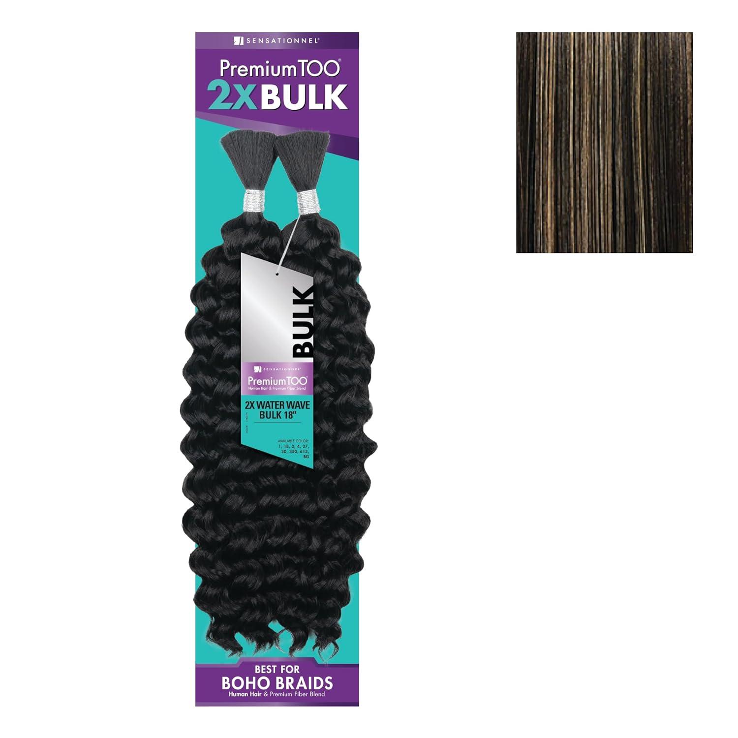 imageSensationnel PremToo Bulk Weaving 2X Water Wave Human Hair Blend for Boho Knotless Box or Curly Loose Wave Styles 1 Pack 14 inch 1 JETBLACKS1B27
