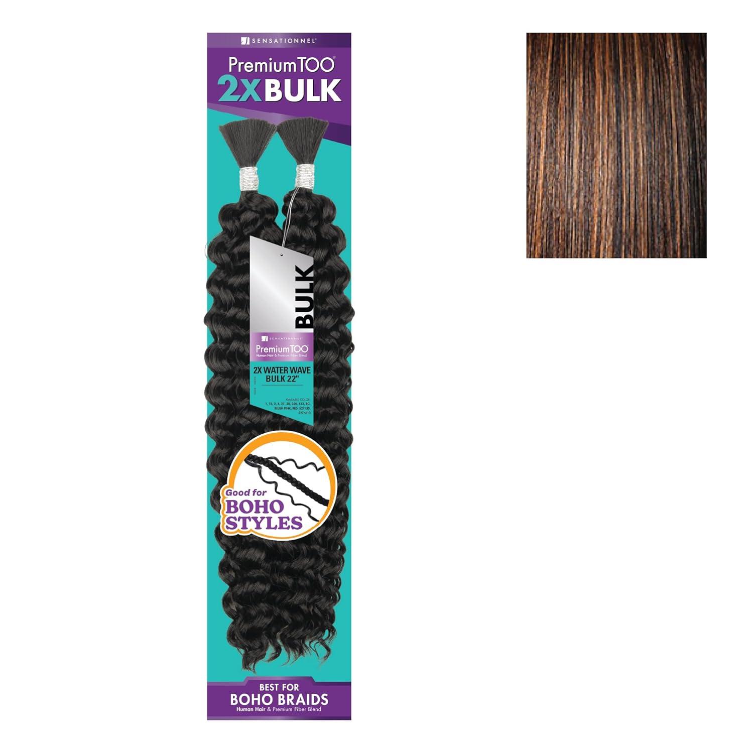 imageSensationnel PremToo Bulk Weaving 2X Water Wave Human Hair Blend for Boho Knotless Box or Curly Loose Wave Styles 1 Pack 14 inch 1 JETBLACKS1B30