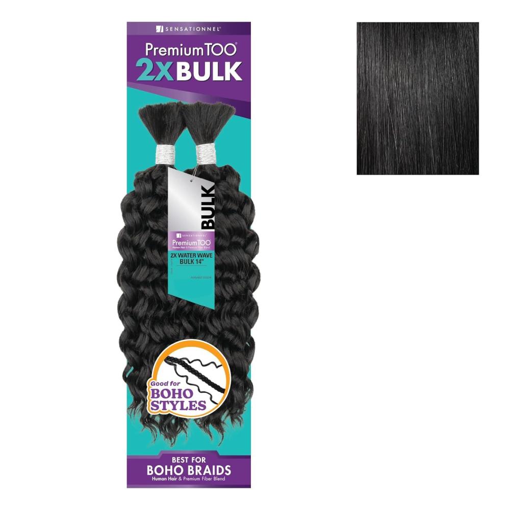 imageSensationnel PremToo Bulk Weaving 2X Water Wave Human Hair Blend for Boho Knotless Box or Curly Loose Wave Styles 1 Pack 14 inch 1 JETBLACK1 JETBLACK