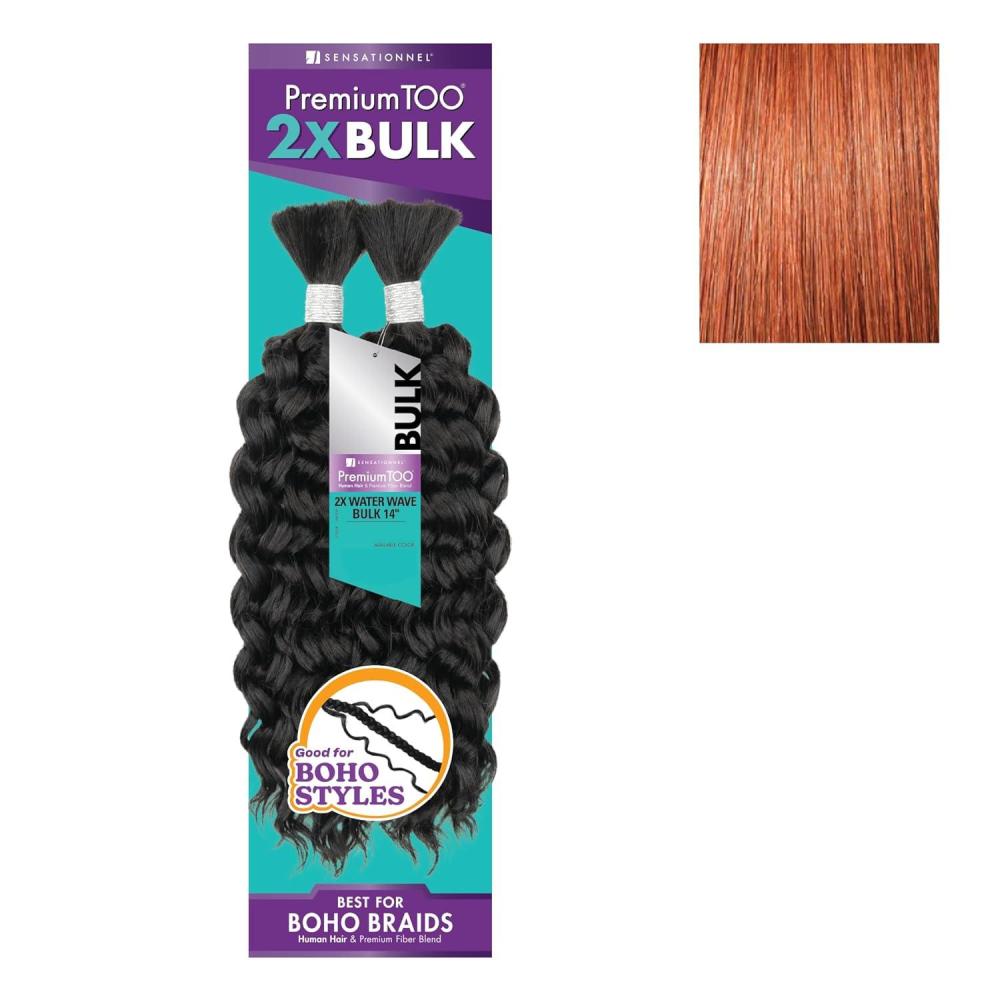imageSensationnel PremToo Bulk Weaving  2X Water Wave Human Hair Blend for Boho Knotless Box or Curly Loose Wave Styles  1 Pack 14 inch 1 JETBLACK350 COPPERRED