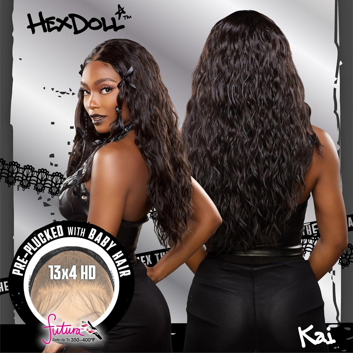 imageSensationnel HexDoll 13X4 Lace Wig Kai Lacefrontal Glueless Synthetic with Natural Density Preplucked Hairline 1 JETBLACK2 DARKBROWN