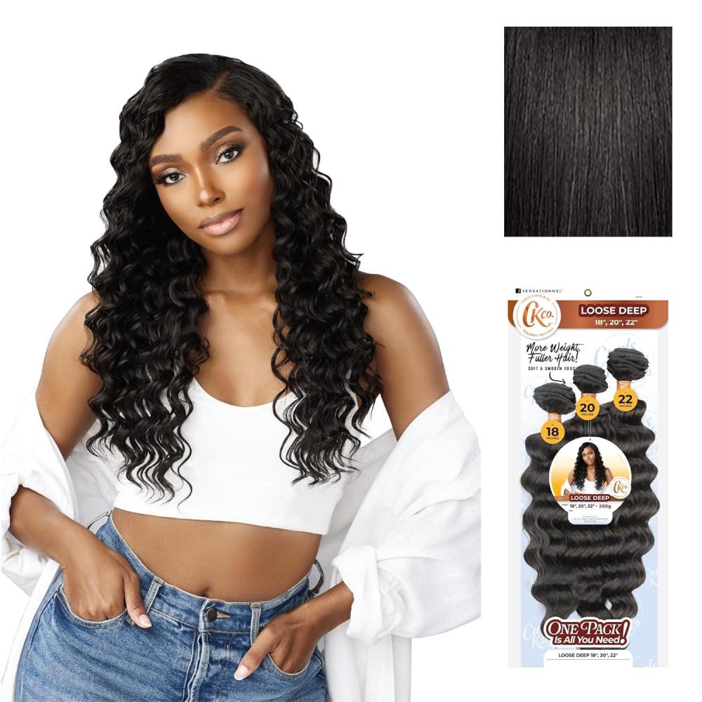 imageSensationnel Curls Kinksandco Synthetic Bundles Loose Deep Multibundle Quick Weave Hair for Natural 3c to 4c Textures 18 20 22 inch 1 JETBLACK1B OFFBLACK