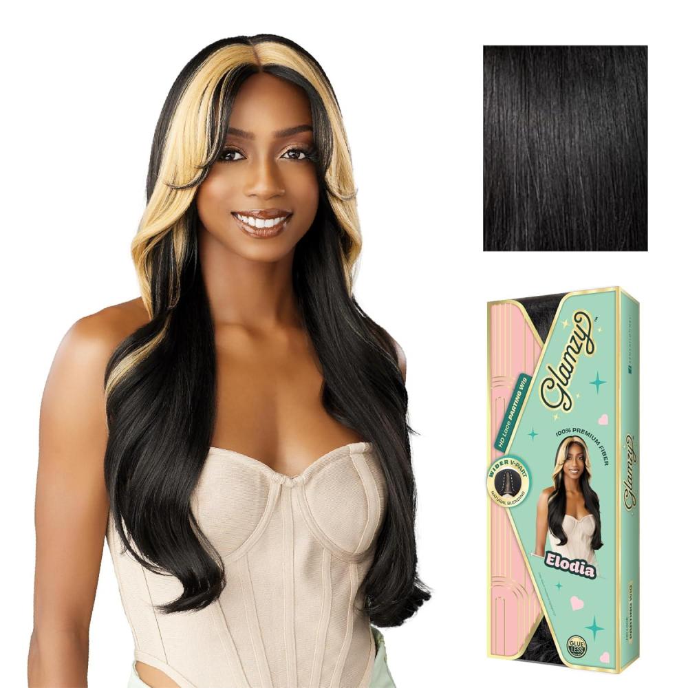 imageSensationnel Glamzy Lace Part Wig Elodia Glueless Hand Tied Wider V Parting Synthetic Hair 1 JETBLACK1 JETBLACK