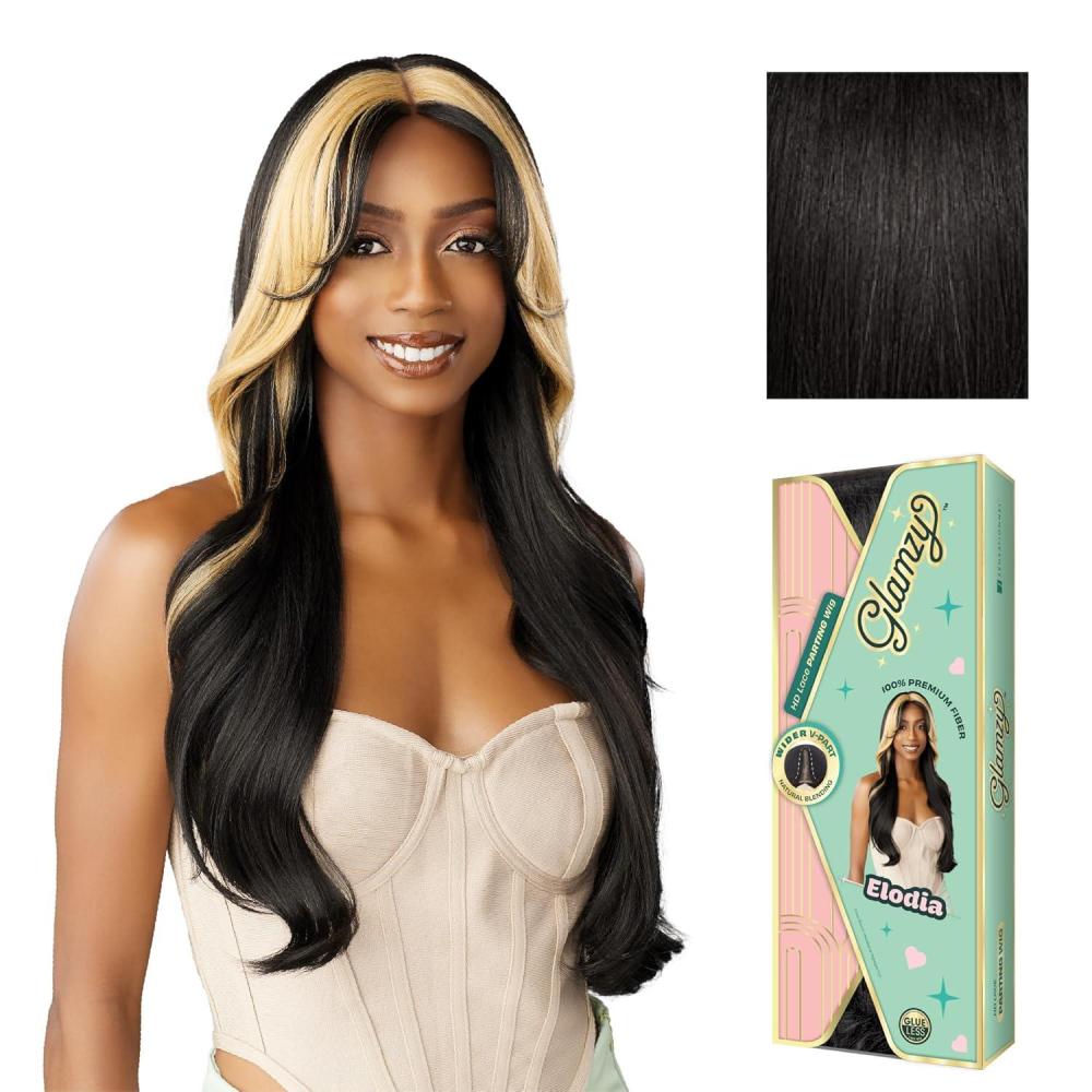 imageSensationnel Glamzy Lace Part Wig Elodia Glueless Hand Tied Wider V Parting Synthetic Hair 1 JETBLACK1B OFFBLACK