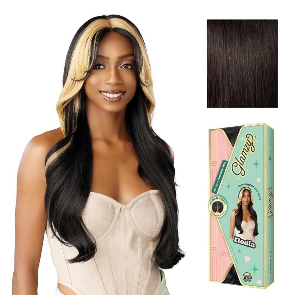 imageSensationnel Glamzy Lace Part Wig Elodia Glueless Hand Tied Wider V Parting Synthetic Hair 1 JETBLACK2 DARKBROWN