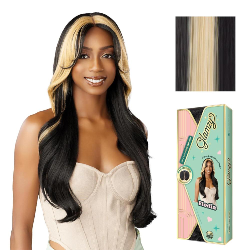 imageSensationnel Glamzy Lace Part Wig Elodia Glueless Hand Tied Wider V Parting Synthetic Hair 1 JETBLACKHB127