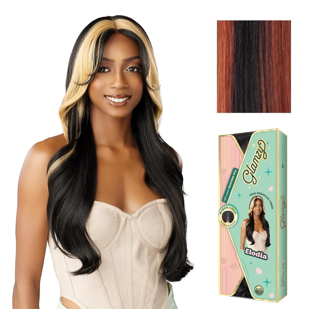 imageSensationnel Glamzy Lace Part Wig Elodia Glueless Hand Tied Wider V Parting Synthetic Hair 1 JETBLACKHBCOPPER1