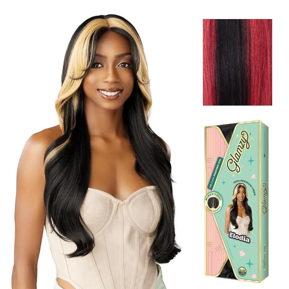 imageSensationnel Glamzy Lace Part Wig Elodia Glueless Hand Tied Wider V Parting Synthetic Hair 1 JETBLACKHBRED1