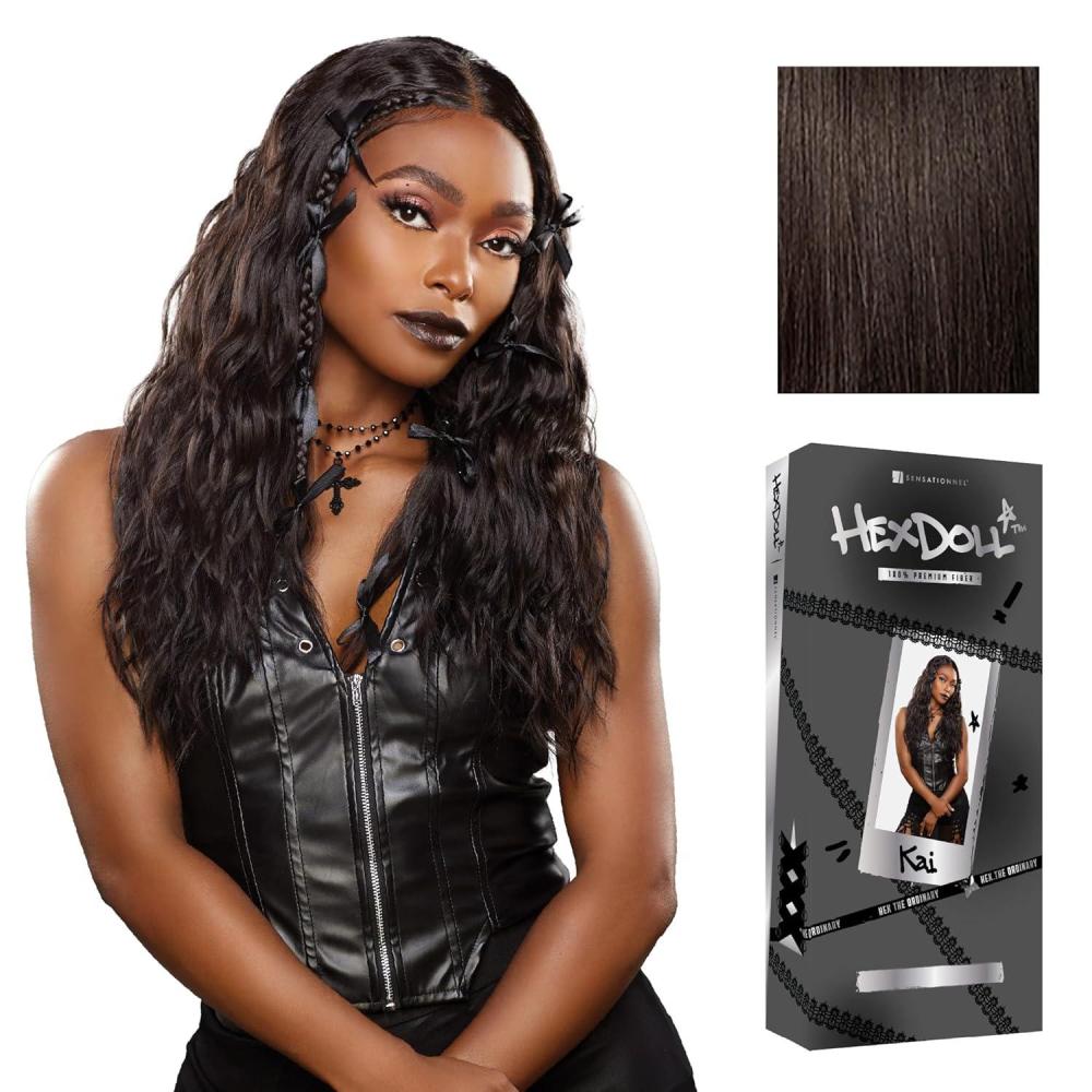 imageSensationnel HexDoll 13X4 Lace Wig Kai Lacefrontal Glueless Synthetic with Natural Density Preplucked Hairline 1 JETBLACK2 DARKBROWN