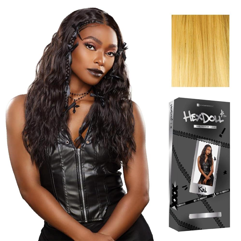 imageSensationnel HexDoll 13X4 Lace Wig Kai Lacefrontal Glueless Synthetic with Natural Density Preplucked Hairline 1 JETBLACKHONEYBLONDE