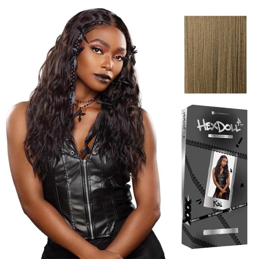 imageSensationnel HexDoll 13X4 Lace Wig Kai Lacefrontal Glueless Synthetic with Natural Density Preplucked Hairline 1 JETBLACKLIGHTASHBROWN