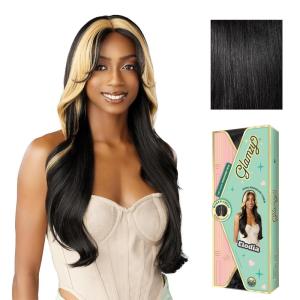 Sensationnel Glamzy Lace Part Wig – Elodia Glueless Hand Tied Wider V Parting Synthetic Hair (1 JETBLACK)(1 JETBLACK)