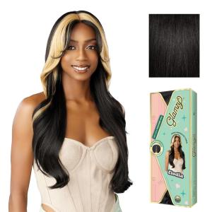 Sensationnel Glamzy Lace Part Wig – Elodia Glueless Hand Tied Wider V Parting Synthetic Hair (1 JETBLACK)(1B OFFBLACK)