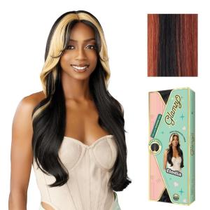 Sensationnel Glamzy Lace Part Wig – Elodia Glueless Hand Tied Wider V Parting Synthetic Hair (1 JETBLACK)(HBCOPPER/1)