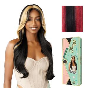 Sensationnel Glamzy Lace Part Wig – Elodia Glueless Hand Tied Wider V Parting Synthetic Hair (1 JETBLACK)(HBRED/1)