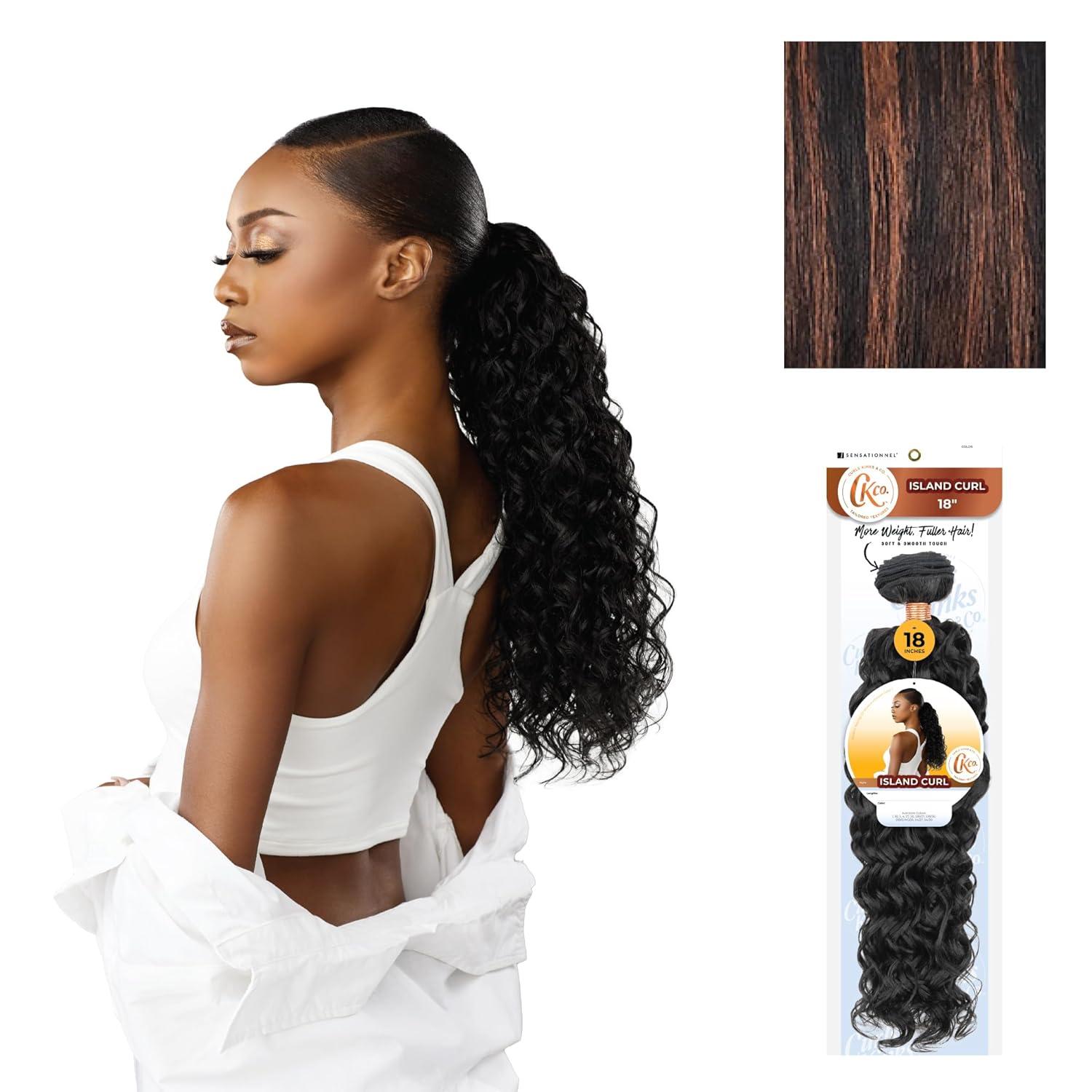 imageSensationnel Curls Kinksandco Synthetic Bundles Island Curl Quick Weave Hair or Pony Styles for Natural 3c to 4c Textures 18 inch 1 JETBLACKS1BGINGER