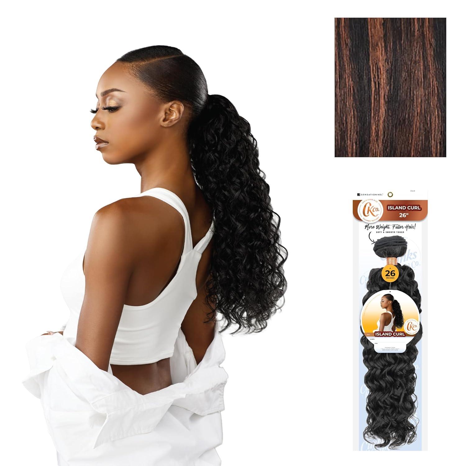 imageSensationnel Curls Kinksandco Synthetic Bundles Island Curl Quick Weave Hair or Pony Styles for Natural 3c to 4c Textures 18 inch 1 JETBLACKS1BGINGER