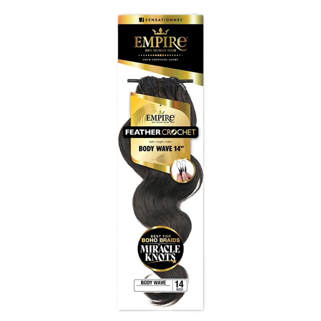 imageSensationnel Empire Feather Crochet Braiding Hair Body Wave Human Hair for Boho Braids and Miracle Knots Pre Separated 50 strands 14 inch 1 JETBLACK2 DARKBROWN