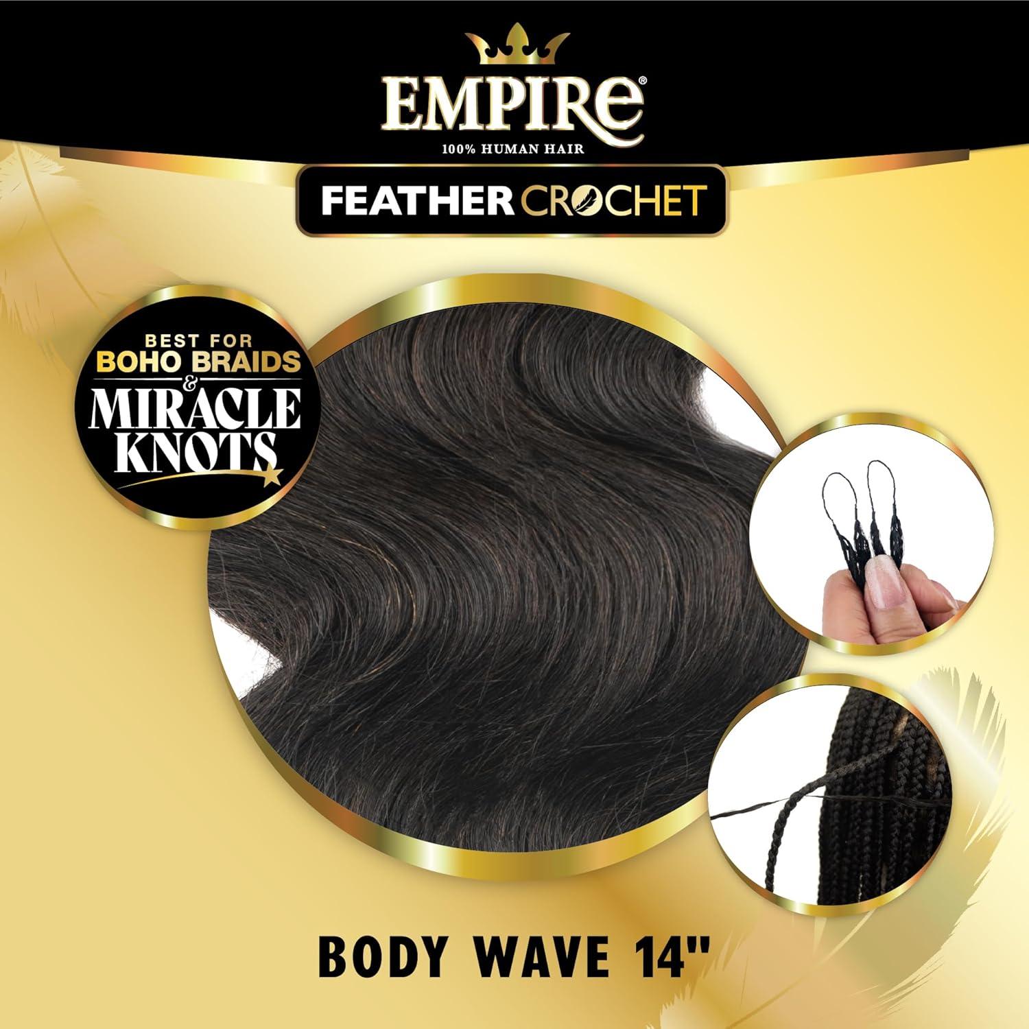 imageSensationnel Empire Feather Crochet Braiding Hair Body Wave Human Hair for Boho Braids and Miracle Knots Pre Separated 50 strands 14 inch 1 JETBLACK30 LIGHTAUBURN