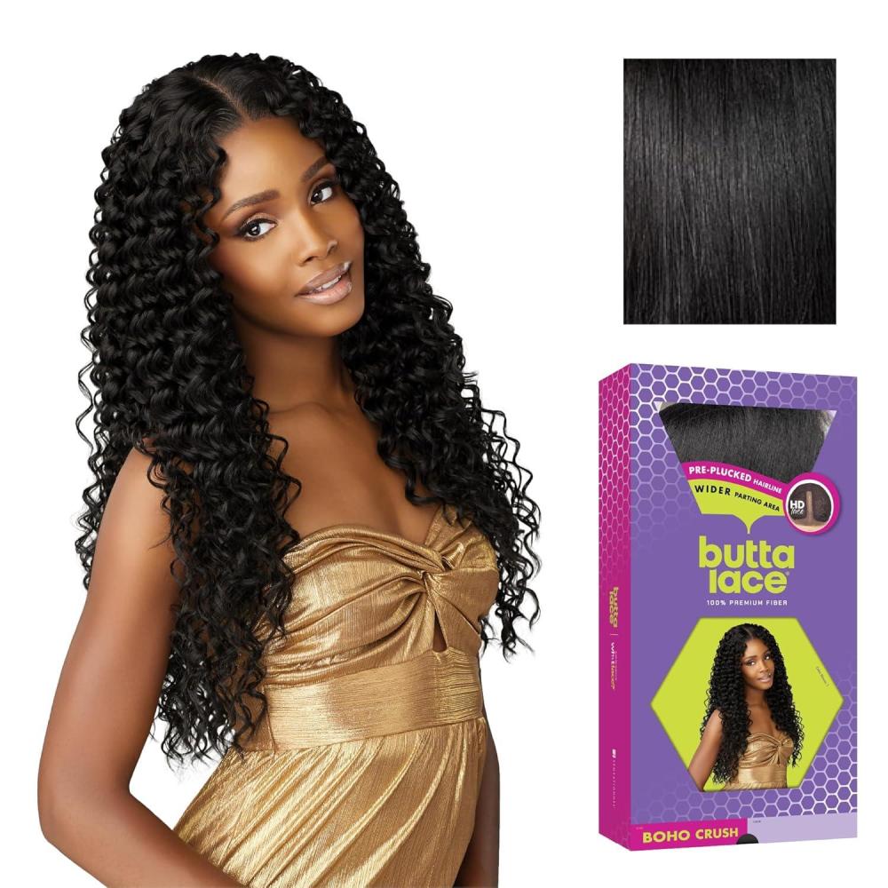 imageSensationnel Butta Lace Wigs Boho Crush Extra Wide 5 Inch Deep Parting Synthetic Preplucked Hairline Glueless Lacefront 1 JETBLACK1 JETBLACK