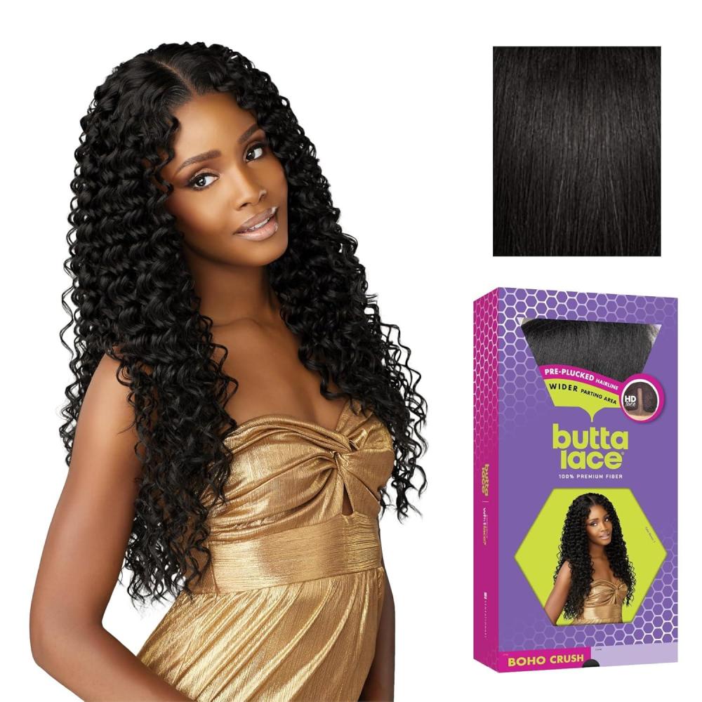 imageSensationnel Butta Lace Wigs Boho Crush Extra Wide 5 Inch Deep Parting Synthetic Preplucked Hairline Glueless Lacefront 1 JETBLACK1B OFFBLACK
