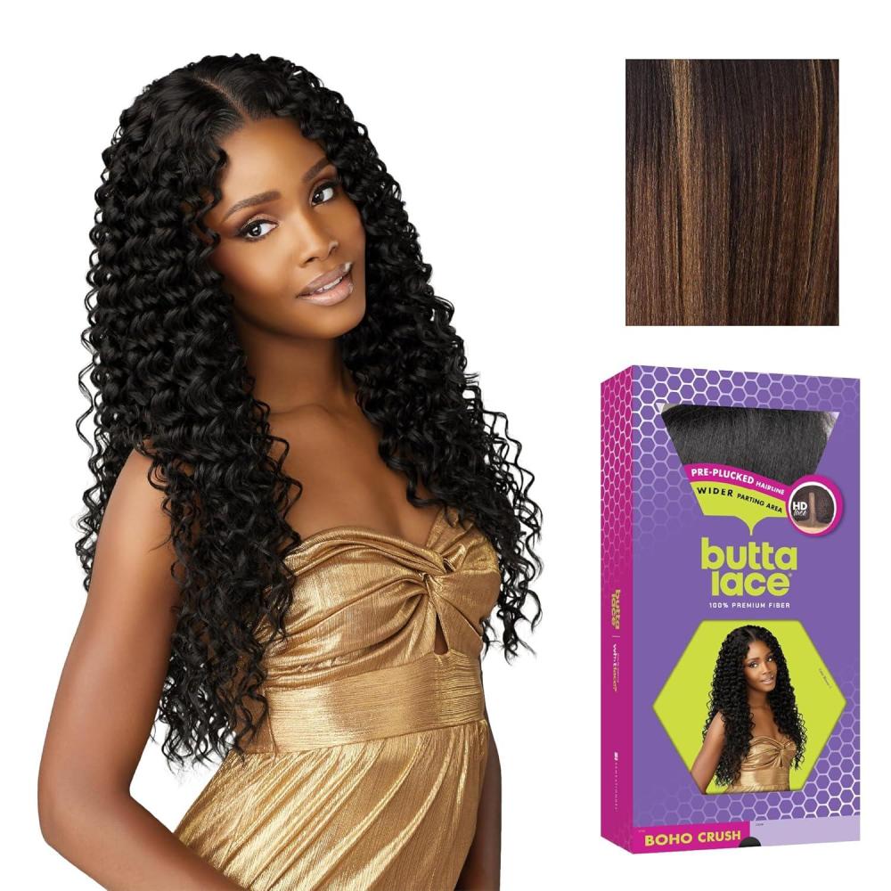 imageSensationnel Butta Lace Wigs Boho Crush Extra Wide 5 Inch Deep Parting Synthetic Preplucked Hairline Glueless Lacefront 1 JETBLACKBALAYAGEHAZELNUT