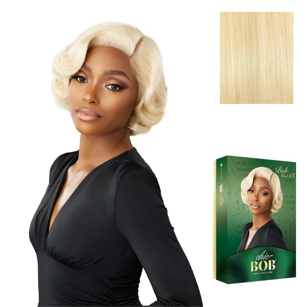 imageSensationnel Chicbob Lace Frontwig Bob Unit 13 Face Framing Glueless Wig Wide 5 Inch Deep Part Synthetic Preplucked Hairline 1 JETBLACK613 BLONDE