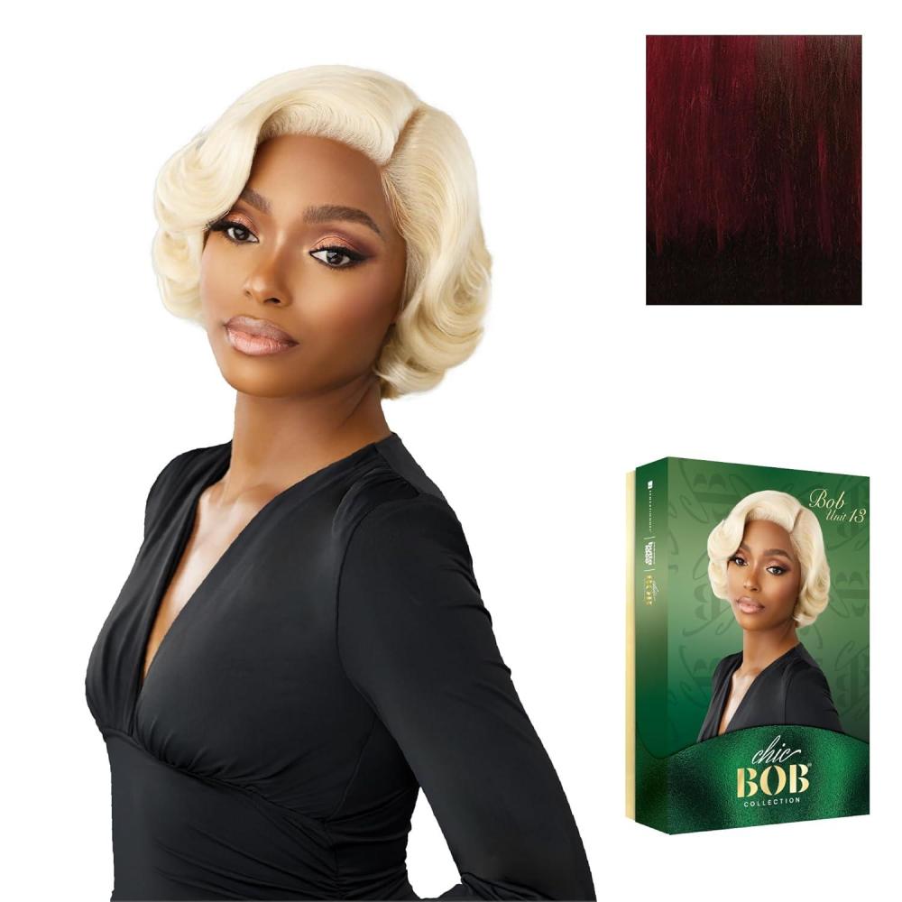 imageSensationnel Chicbob Lace Frontwig  Bob Unit 13 Face Framing Glueless Wig Wide 5 Inch Deep Part Synthetic Preplucked Hairline 1 JETBLACKCOLORFLIPBERRY