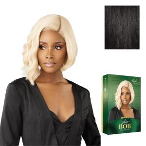 Sensationnel Chicbob Lace Frontwig – Bob Unit 12 Face Framing Glueless Wig Wide 5 Inch Deep Part Synthetic Preplucked Hairline (1 JETBLACK)(1B OFFBLACK)