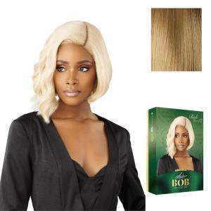 Sensationnel Chicbob Lace Frontwig – Bob Unit 12 Face Framing Glueless Wig Wide 5 Inch Deep Part Synthetic Preplucked Hairline (1 JETBLACK)(DIRTYBLONDE)