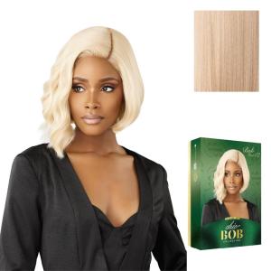 Sensationnel Chicbob Lace Frontwig – Bob Unit 12 Face Framing Glueless Wig Wide 5 Inch Deep Part Synthetic Preplucked Hairline (1 JETBLACK)(PEARLBLONDE)