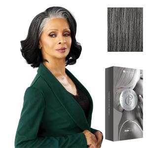Sensationnel Platinum Glow 13X6 Wig – Adeline Lacefrontal Glueless Pre Cut Lace human hair blend Preplucked Hairline (1 JETBLACK)(STEELGRAY)