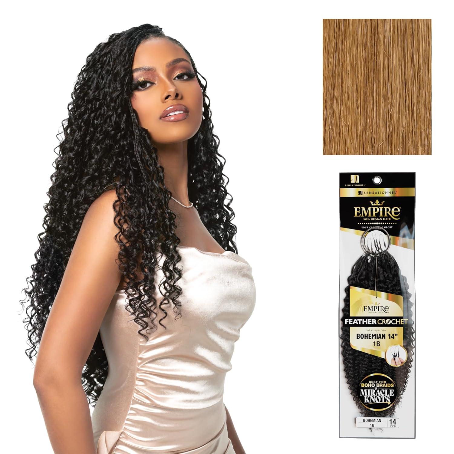imageSensationnel Empire Feather Crochet Braiding Hair Bohemian Humanhair for Boho Braids and Miracle Knots Pre Separated 50 strands 10 inch 1 JETBLACK27 HONEYBLONDE