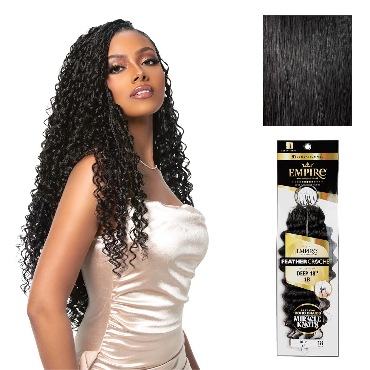 imageSensationnel Empire Feather Crochet Braiding Hair Deep Humanhair for Boho Braids and Miracle Knots Pre Separated 50 strands 10 inch 1 JETBLACK1 JETBLACK