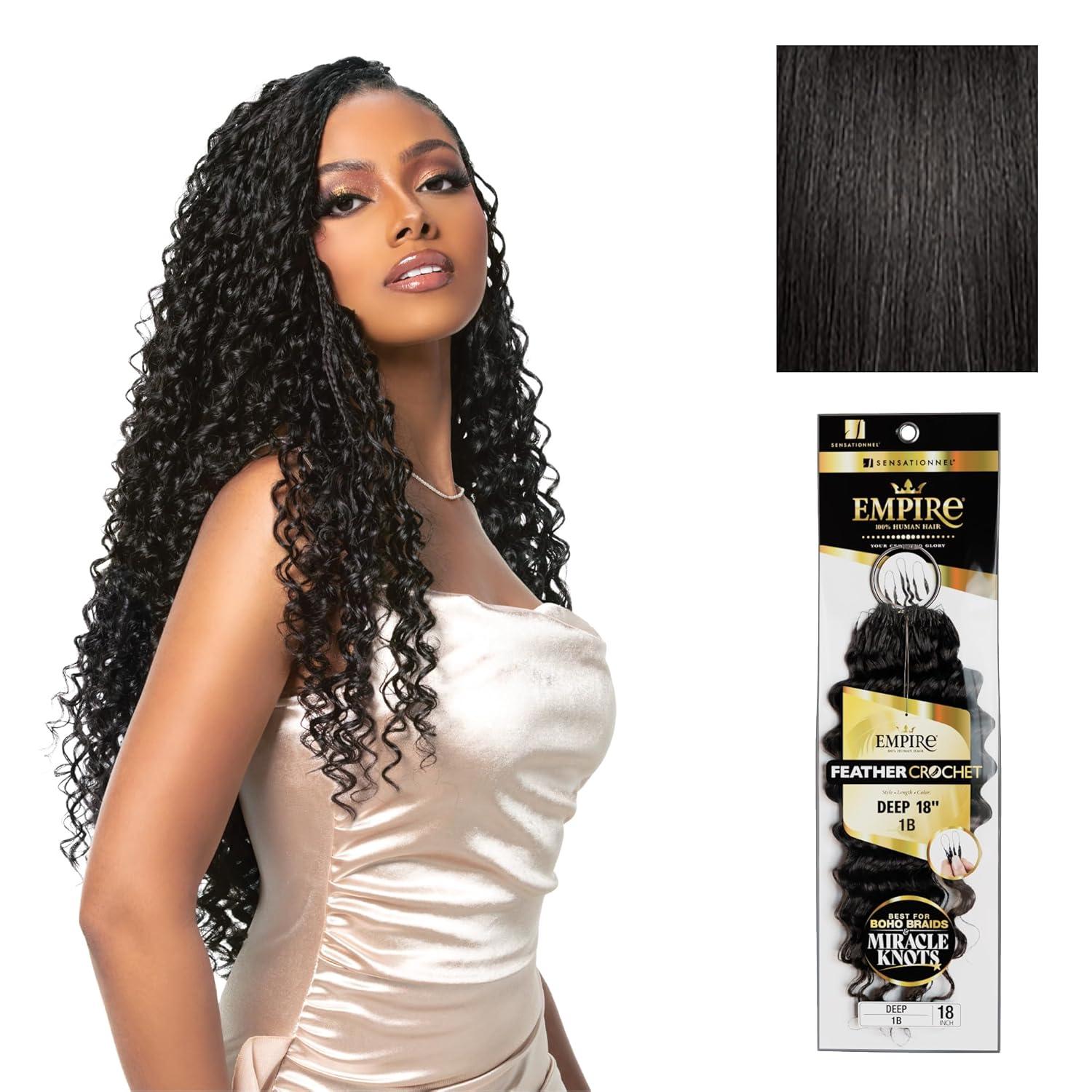 imageSensationnel Empire Feather Crochet Braiding Hair Deep Humanhair for Boho Braids and Miracle Knots Pre Separated 50 strands 10 inch 1 JETBLACK1B OFFBLACK
