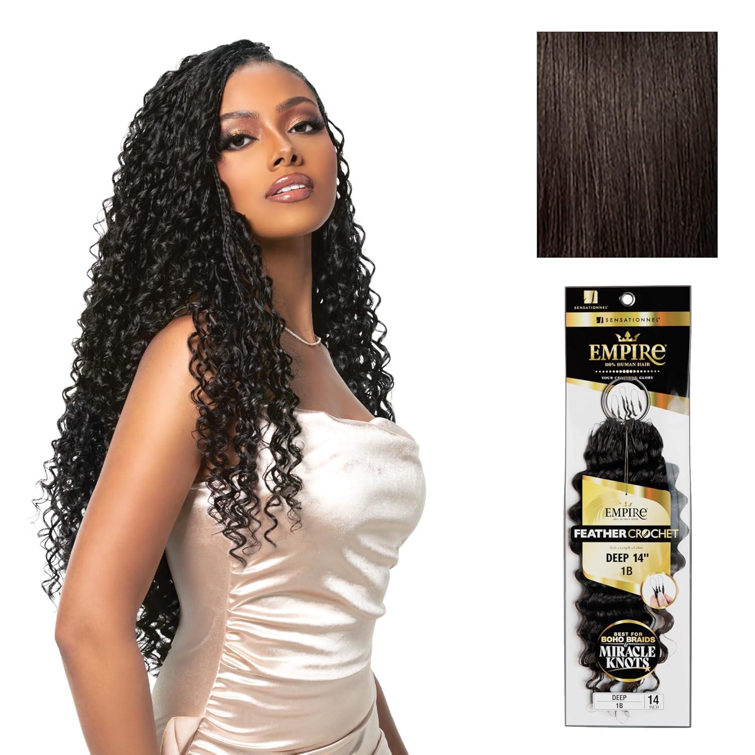 imageSensationnel Empire Feather Crochet Braiding Hair Deep Humanhair for Boho Braids and Miracle Knots Pre Separated 50 strands 10 inch 1 JETBLACK2 DARKBROWN