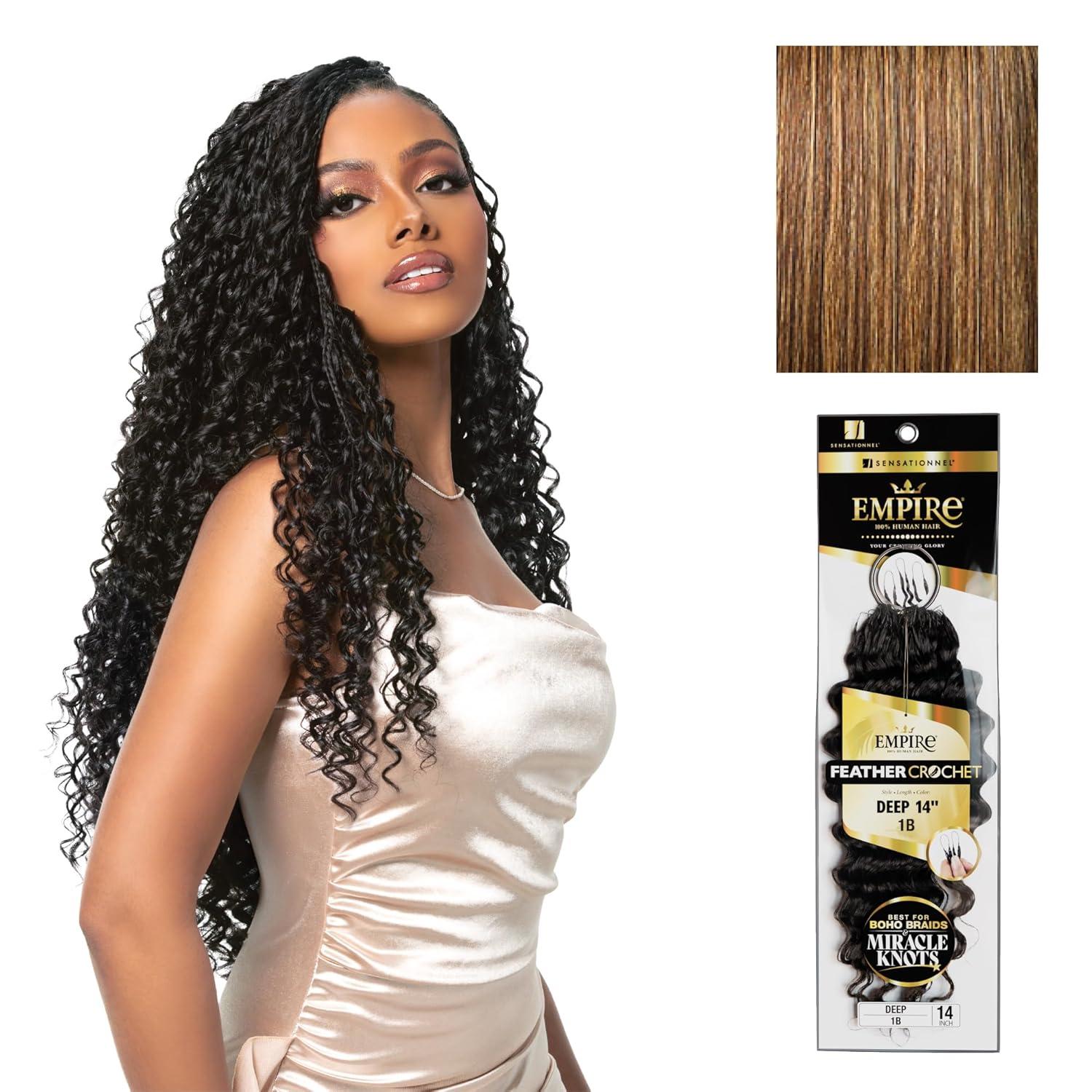 imageSensationnel Empire Feather Crochet Braiding Hair Deep Humanhair for Boho Braids and Miracle Knots Pre Separated 50 strands 10 inch 1 JETBLACKS427