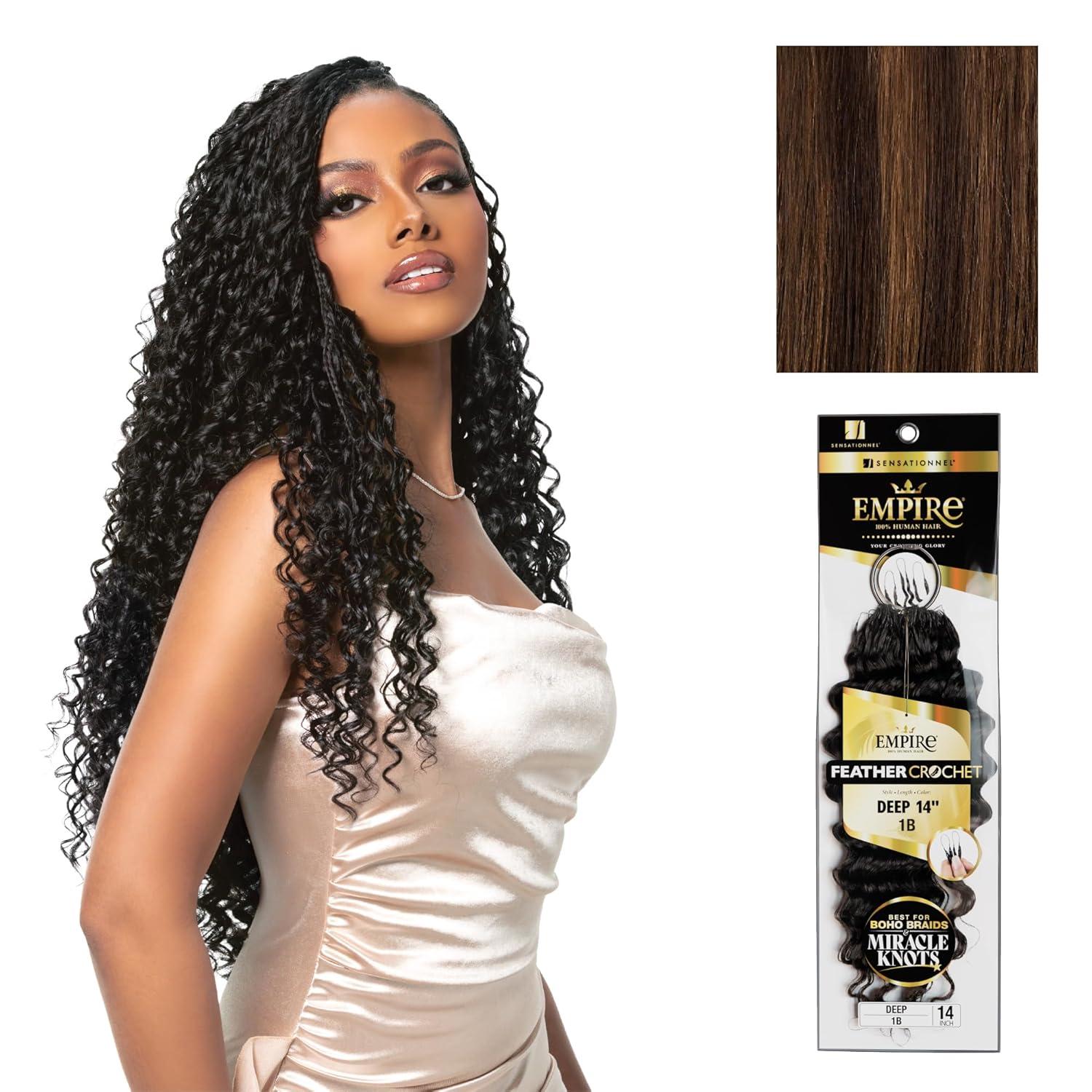 imageSensationnel Empire Feather Crochet Braiding Hair Deep Humanhair for Boho Braids and Miracle Knots Pre Separated 50 strands 10 inch 1 JETBLACKS430