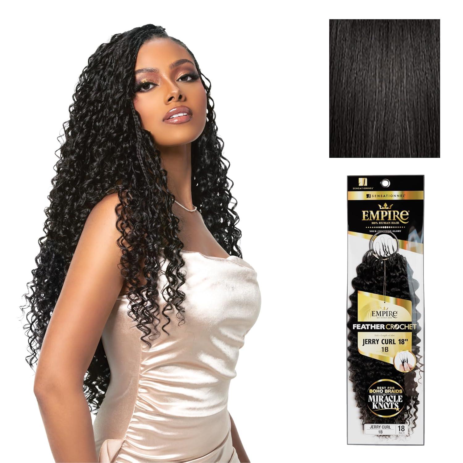 imageSensationnel Empire Feather Crochet Braiding Hair Jerry Curl Humanhair for Boho Braids and Miracle Knots Pre Separated 50 strands 10 inch 1 JETBLACK1B OFFBLACK