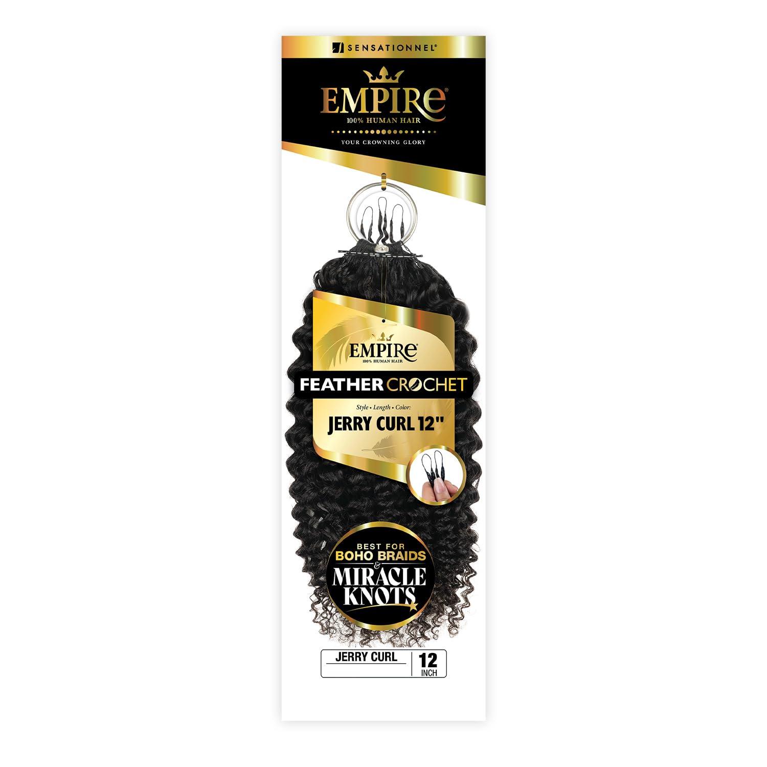 imageSensationnel Empire Feather Crochet Braiding Hair Jerry Curl Humanhair for Boho Braids and Miracle Knots Pre Separated 50 strands 10 inch 1 JETBLACK1 JETBLACK