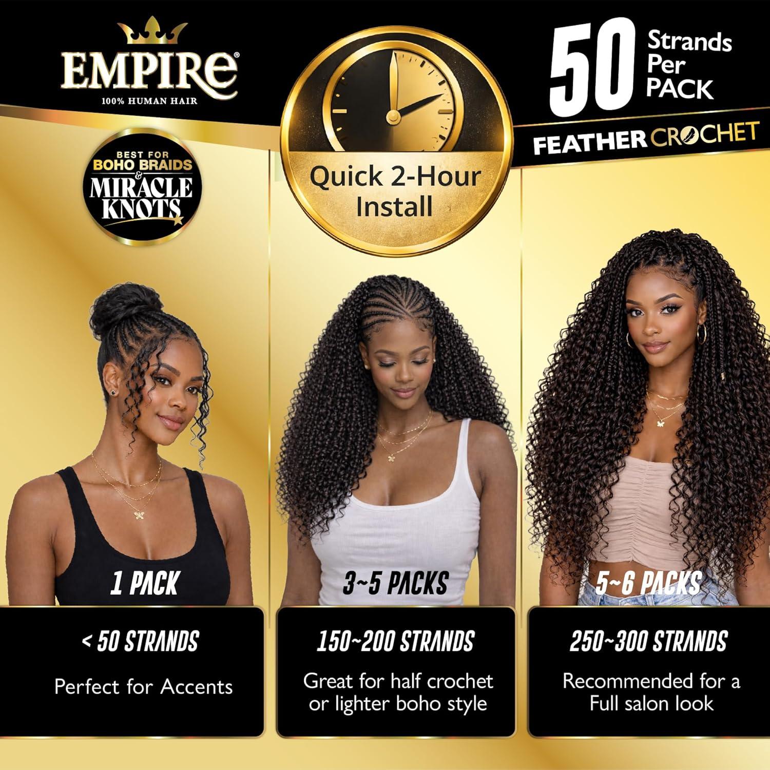 imageSensationnel Empire Feather Crochet Braiding Hair Jerry Curl Humanhair for Boho Braids and Miracle Knots Pre Separated 50 strands 10 inch 1 JETBLACKS427